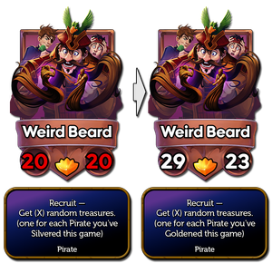 weird beard now gives treasures based on golds again not silvers and it's base stats have been increased