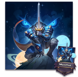 maxiumus standing with sword pointed to space with blue eyes harnessing the power of the cosmos