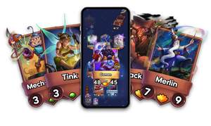 Once Upon a Galaxy on a mobile phone, along with several cards from the game.