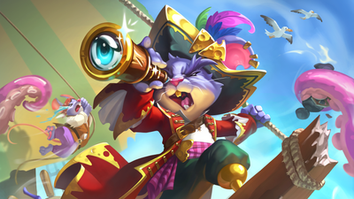 A pirate Rat directing his crew in a fight against a pink kraken